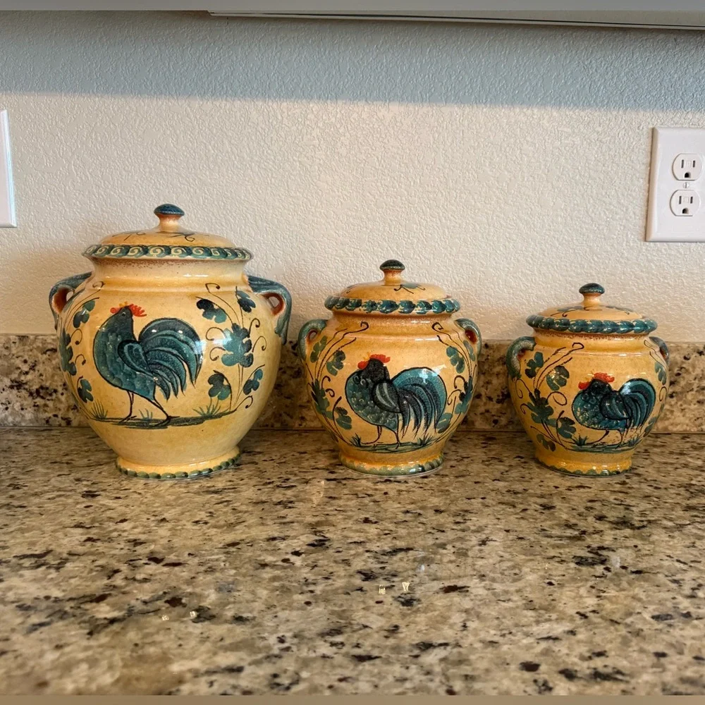 Williams Sonoma Ceramic Jar with Rooster Design Made in Italy (Large)